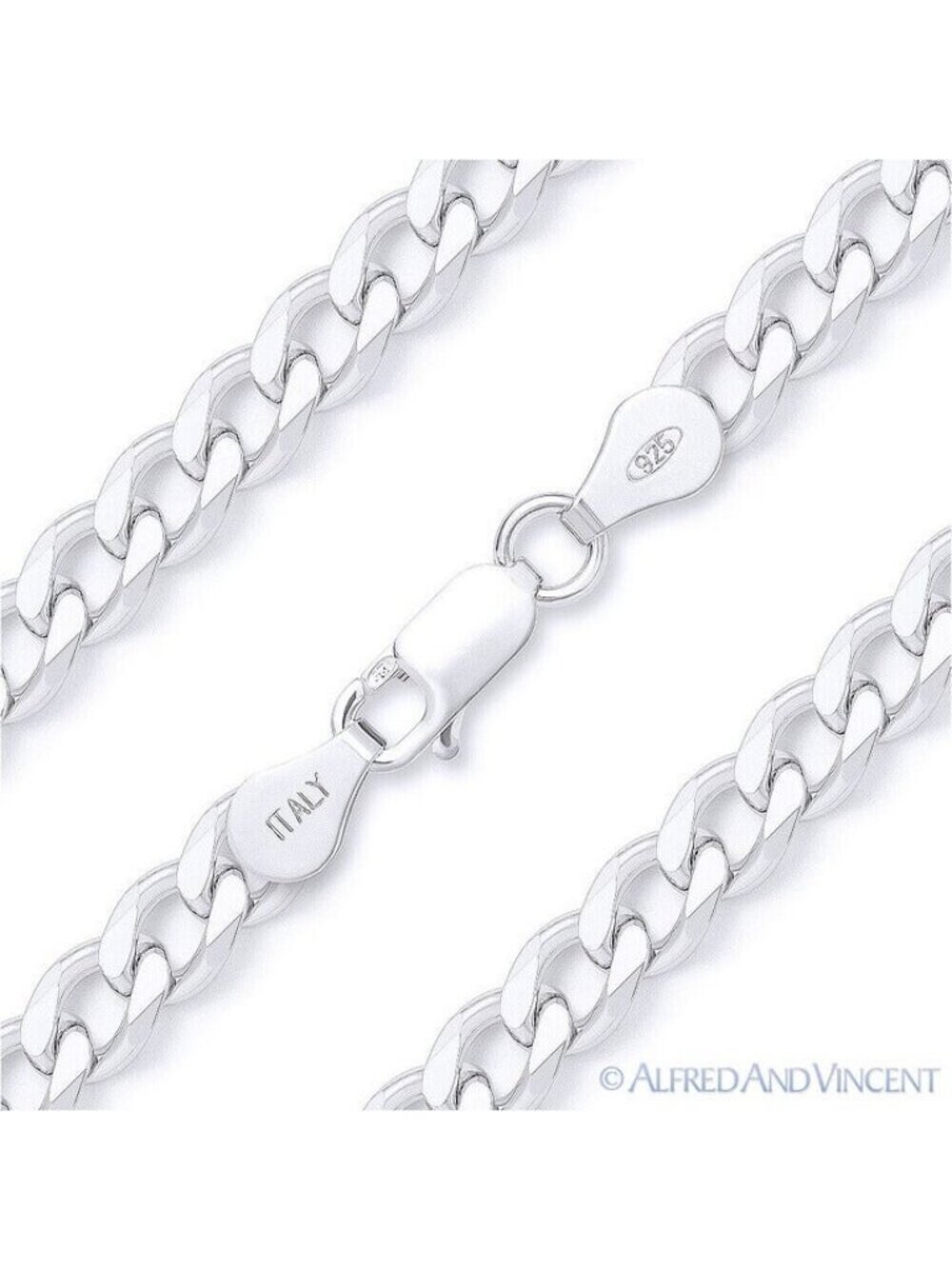 Cuban / Curb Link Italian Chain Bracelet in Solid .925 Sterling Silver - 8"